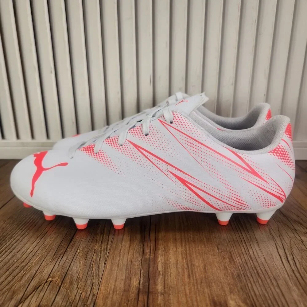 PUMA Attacanto FG/AG Jr Size 5.5 White Fire Orchid Sport Soccer Cleats 107480-04